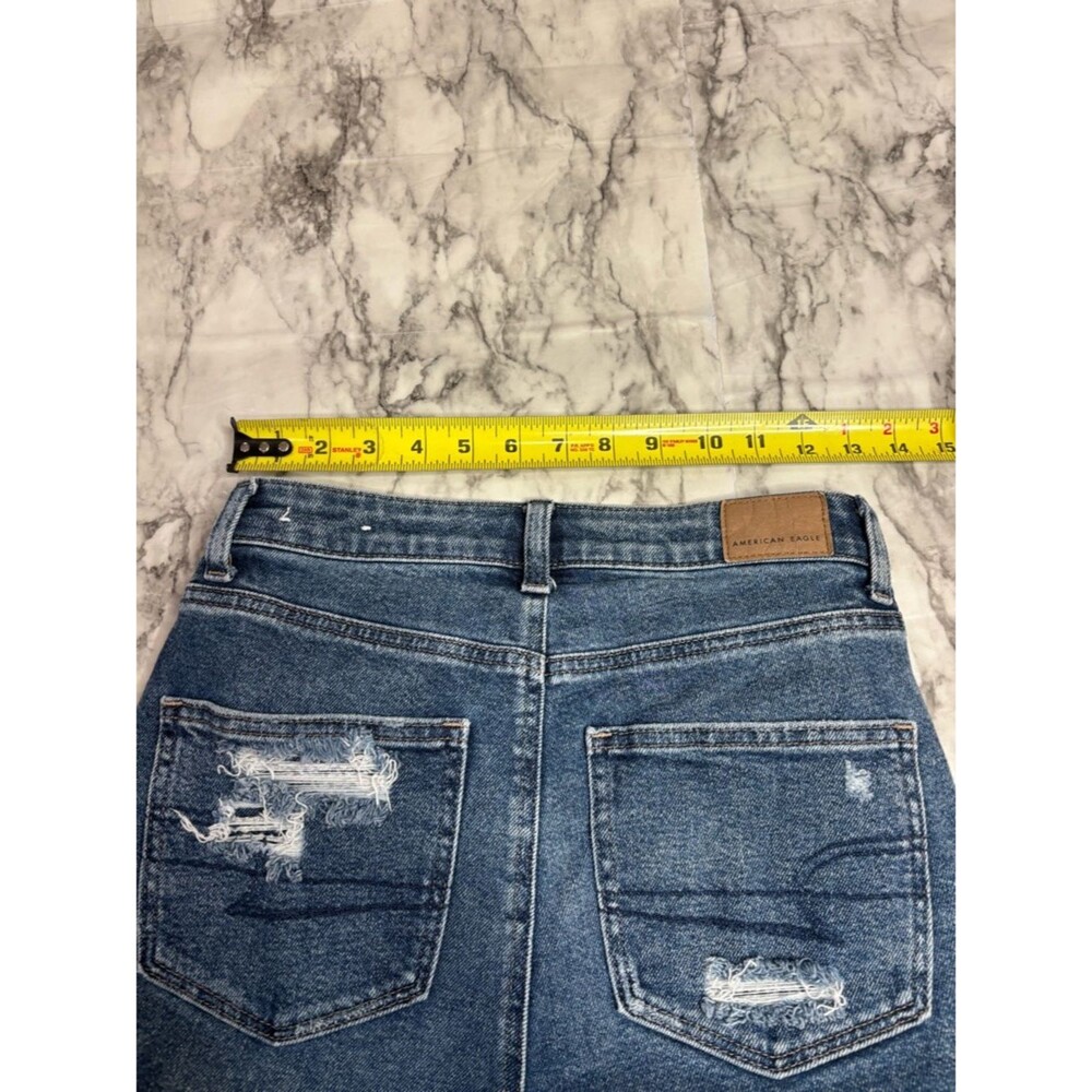 American Eagle Outfitters Mom Short Distressed Dark Blue Denim Cutoff Shorts 2 - Picture 7 of 7